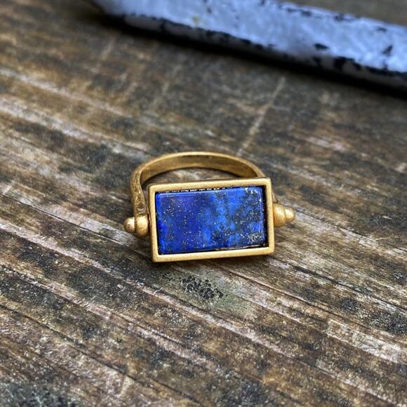 NEW Antique Style Rectangle Lapis Flip Ring - Picture 6 of 7